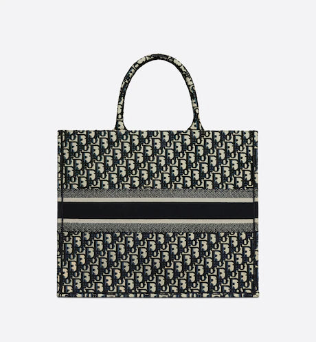 Dior Large Book Tote in Blue Dior Oblique Embroider