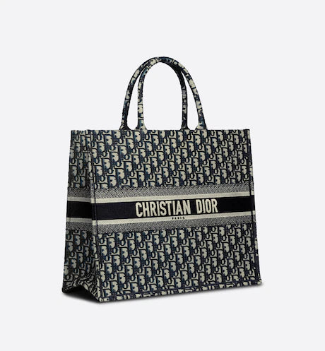 Dior Large Book Tote in Blue Dior Oblique Embroider