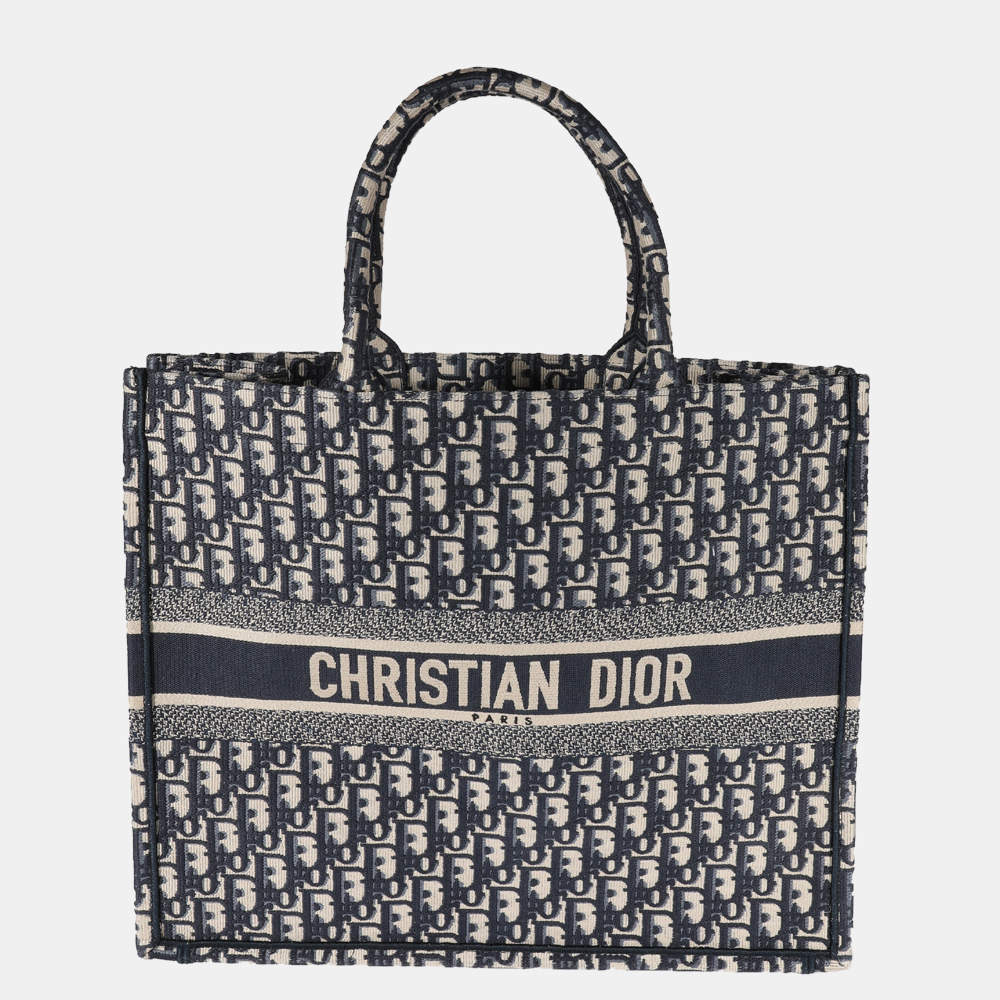 Dior Large Book Tote in Blue Dior Oblique Embroider