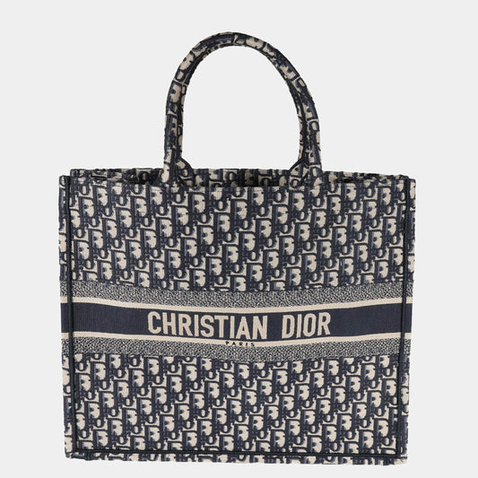 Dior Large Book Tote in Blue Dior Oblique Embroider